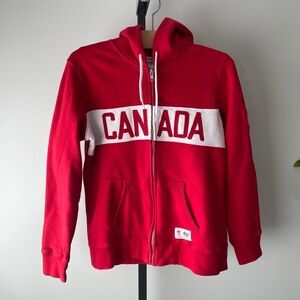 Hudson’s Bay Canada Olympic Zip Up Hoodie Sweater Red White Womens Size Small